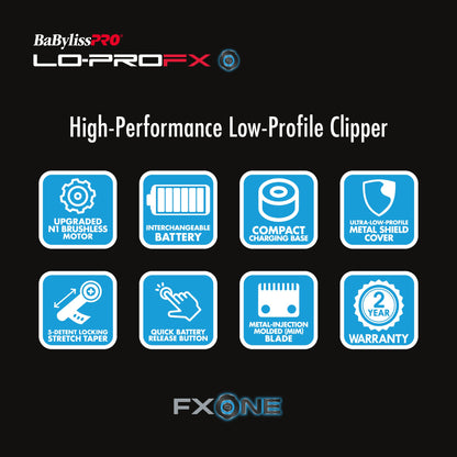 RETAIL BABYLISSPRO® FXONE™ LO-PROFX HIGH PERFORMANCE LOW-PROFILE CLIPPER (SILVER)